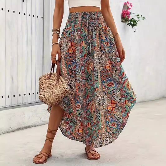 Women’s Boho High Waist Paisley Maxi Skirt
